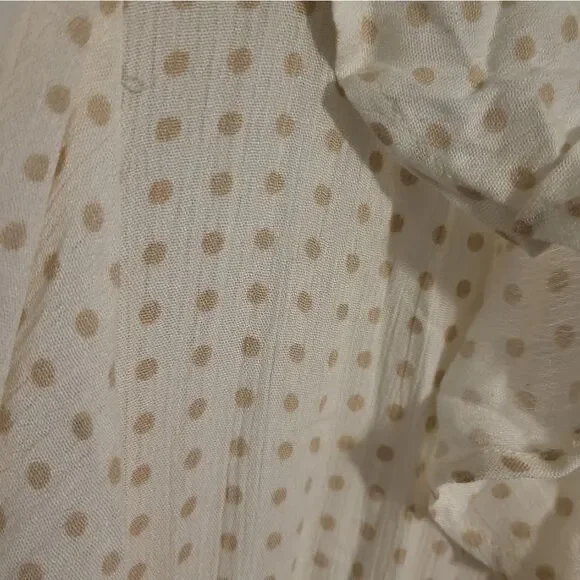 Bohme Ruffle Neck Polka Dot Flutter Sleeve Button Front Boho Midi Dress, L NEW - Picture 12 of 16